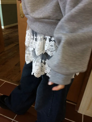 Bloomy See-Through Lace Layered Banding Skirt