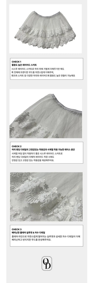 Bloomy See-Through Lace Layered Banding Skirt