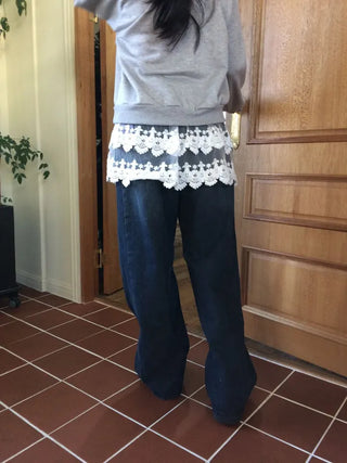 Bloomy See-Through Lace Layered Banding Skirt