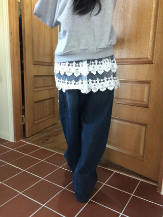 Bloomy See-Through Lace Layered Banding Skirt