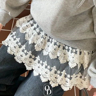 Bloomy See-Through Lace Layered Banding Skirt