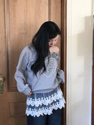 Bloomy See-Through Lace Layered Banding Skirt