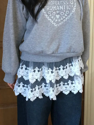 Bloomy See-Through Lace Layered Banding Skirt