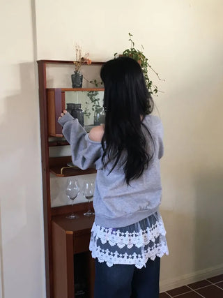 Bloomy See-Through Lace Layered Banding Skirt