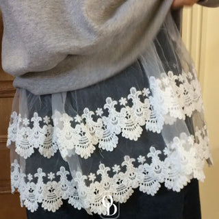 Bloomy See-Through Lace Layered Banding Skirt