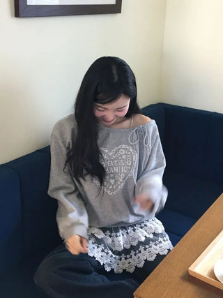 Bloomy See-Through Lace Layered Banding Skirt