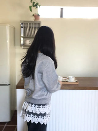 Bloomy See-Through Lace Layered Banding Skirt