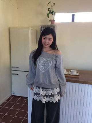 Bloomy See-Through Lace Layered Banding Skirt