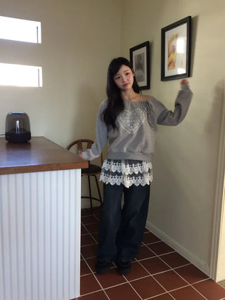 Bloomy See-Through Lace Layered Banding Skirt