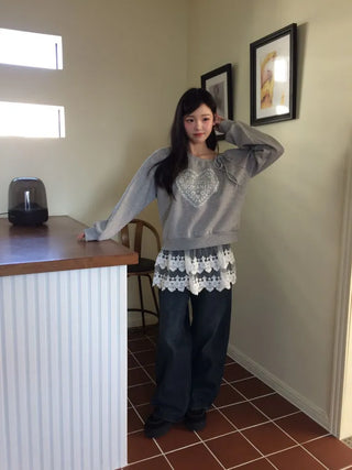 Bloomy See-Through Lace Layered Banding Skirt