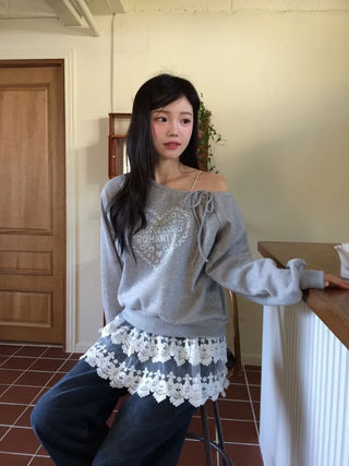 Bloomy See-Through Lace Layered Banding Skirt