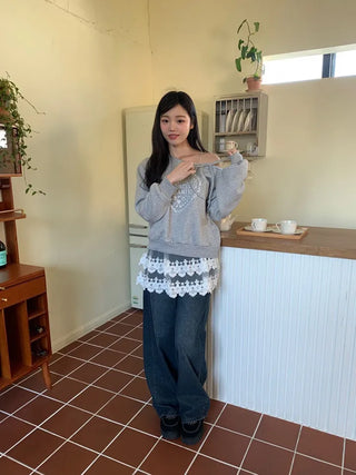 Bloomy See-Through Lace Layered Banding Skirt