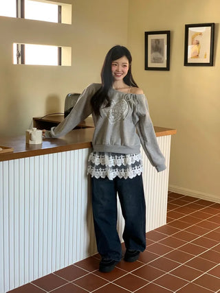 Bloomy See-Through Lace Layered Banding Skirt