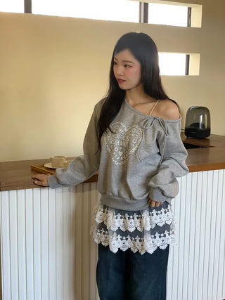 Bloomy See-Through Lace Layered Banding Skirt