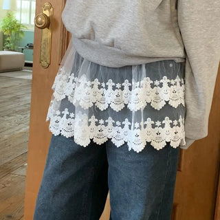 Bloomy See-Through Lace Layered Banding Skirt