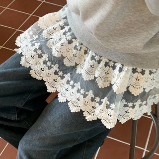 Bloomy See-Through Lace Layered Banding Skirt