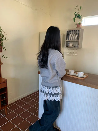 Bloomy See-Through Lace Layered Banding Skirt