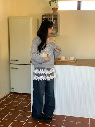 Bloomy See-Through Lace Layered Banding Skirt