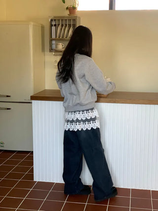 Bloomy See-Through Lace Layered Banding Skirt