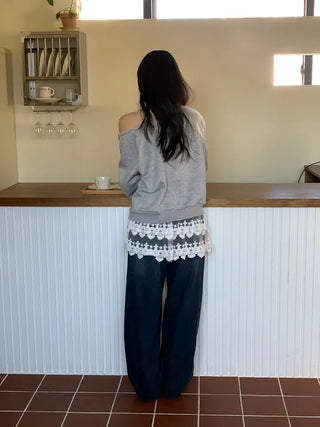 Bloomy See-Through Lace Layered Banding Skirt