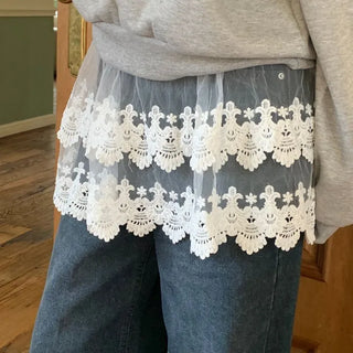 Bloomy See-Through Lace Layered Banding Skirt