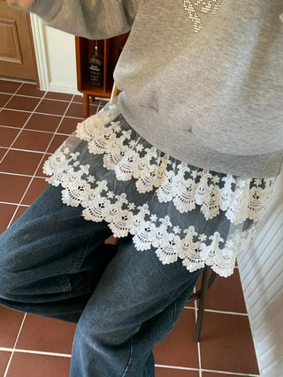 Bloomy See-Through Lace Layered Banding Skirt