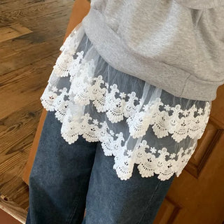 Bloomy See-Through Lace Layered Banding Skirt