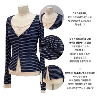 Kieri All-in-one Marine Stripe Slim-fit Color Block Cardigan
