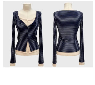 Kieri All-in-one Marine Stripe Slim-fit Color Block Cardigan