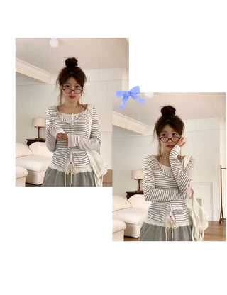 Kieri All-in-one Marine Stripe Slim-fit Color Block Cardigan