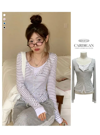 Kieri All-in-one Marine Stripe Slim-fit Color Block Cardigan
