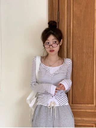Kieri All-in-one Marine Stripe Slim-fit Color Block Cardigan