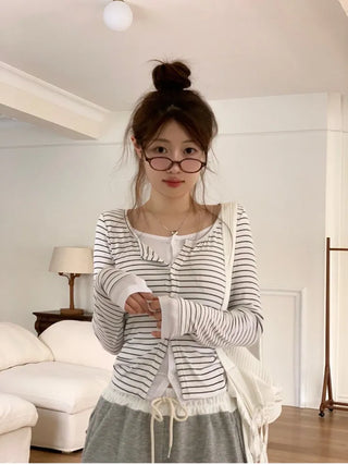 Kieri All-in-one Marine Stripe Slim-fit Color Block Cardigan