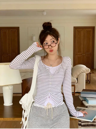 Kieri All-in-one Marine Stripe Slim-fit Color Block Cardigan