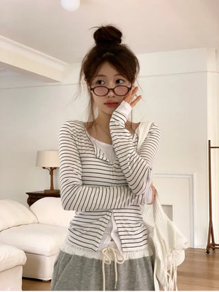 Kieri All-in-one Marine Stripe Slim-fit Color Block Cardigan