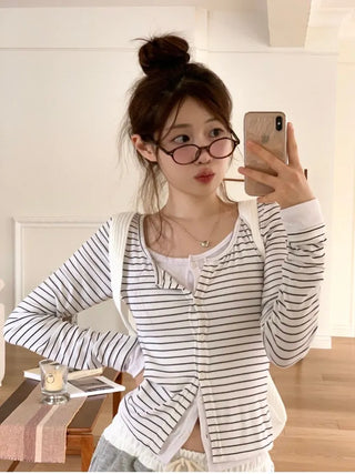 Kieri All-in-one Marine Stripe Slim-fit Color Block Cardigan