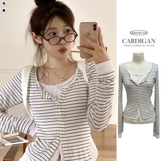 Kieri All-in-one Marine Stripe Slim-fit Color Block Cardigan