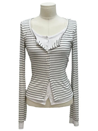 Kieri All-in-one Marine Stripe Slim-fit Color Block Cardigan