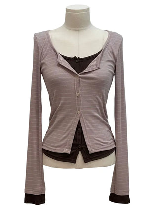 Kieri All-in-one Marine Stripe Slim-fit Color Block Cardigan