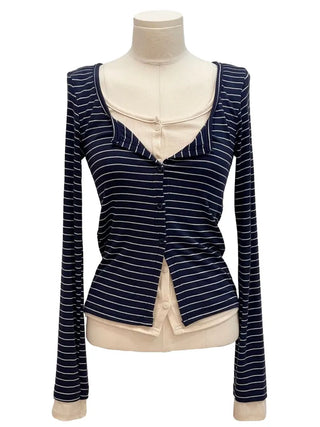 Kieri All-in-one Marine Stripe Slim-fit Color Block Cardigan