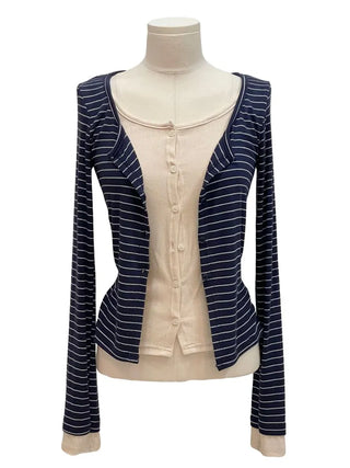 Kieri All-in-one Marine Stripe Slim-fit Color Block Cardigan