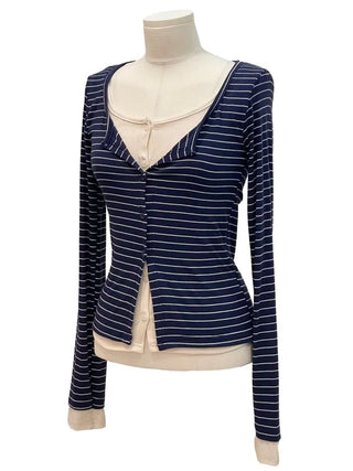Kieri All-in-one Marine Stripe Slim-fit Color Block Cardigan