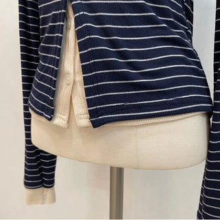 Kieri All-in-one Marine Stripe Slim-fit Color Block Cardigan