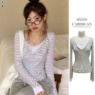 Kieri All-in-one Marine Stripe Slim-fit Color Block Cardigan