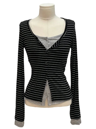 Kieri All-in-one Marine Stripe Slim-fit Color Block Cardigan