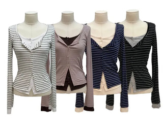 Kieri All-in-one Marine Stripe Slim-fit Color Block Cardigan