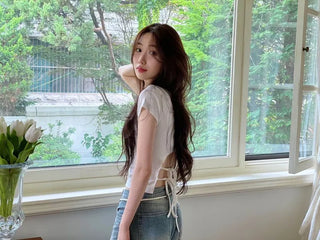 Fever Slim Ribbon Back Team Double Strap U-Neck Short Sleeve T-Shirt