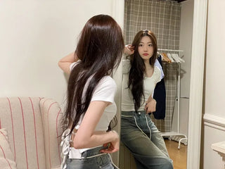 Fever Slim Ribbon Back Team Double Strap U-Neck Short Sleeve T-Shirt