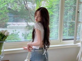 Fever Slim Ribbon Back Team Double Strap U-Neck Short Sleeve T-Shirt