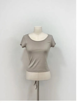 Fever Slim Ribbon Back Team Double Strap U-Neck Short Sleeve T-Shirt